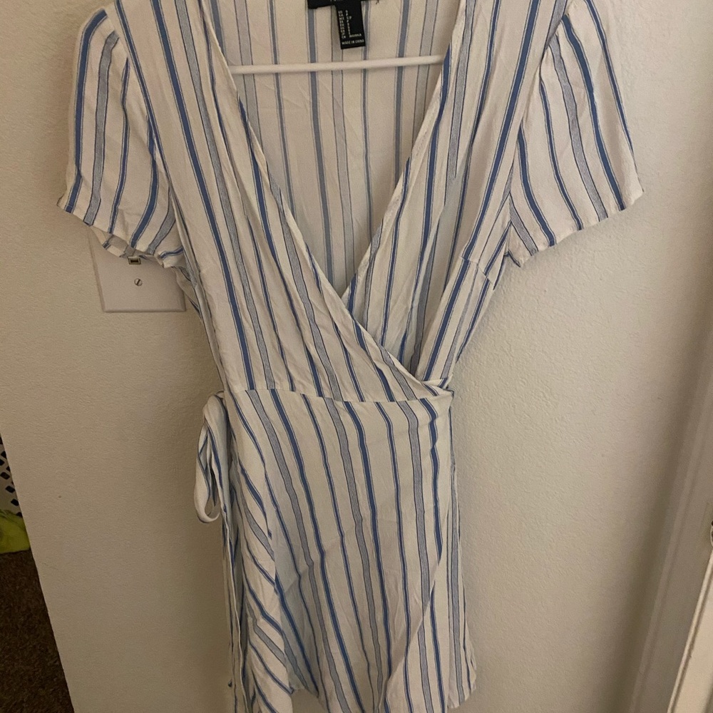Blue & white stripe wrap dress